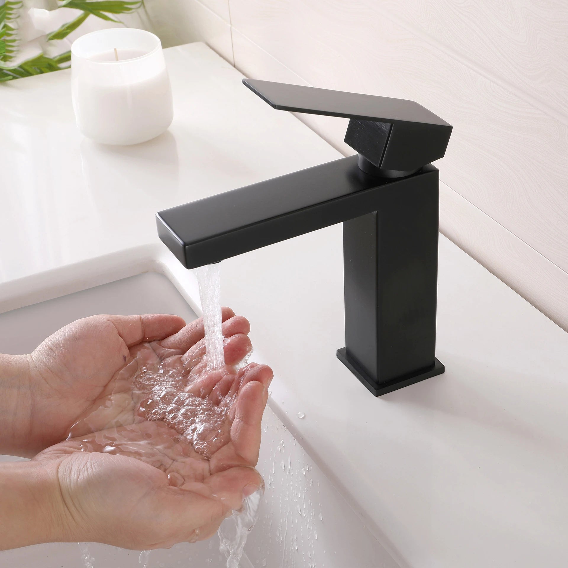 Matte Black  Bathroom Faucet Deck Mount 304 Stainless Steel  Cold and Hot Black  Square Sink Tap Short and Tall