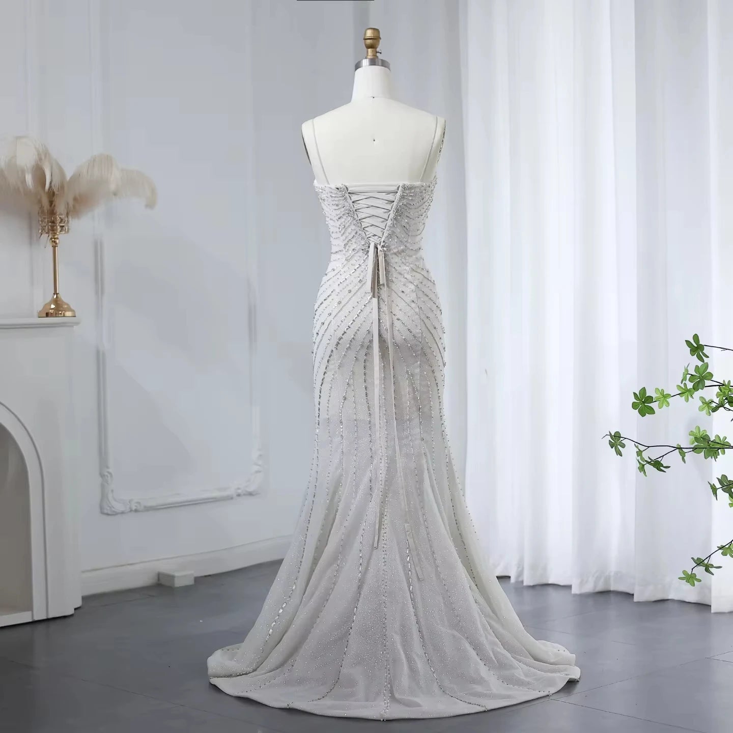 Jancember LSZ529 Sexy Glitter Slit Spaghetti Strap Mermaid Wedding Prom Dresses