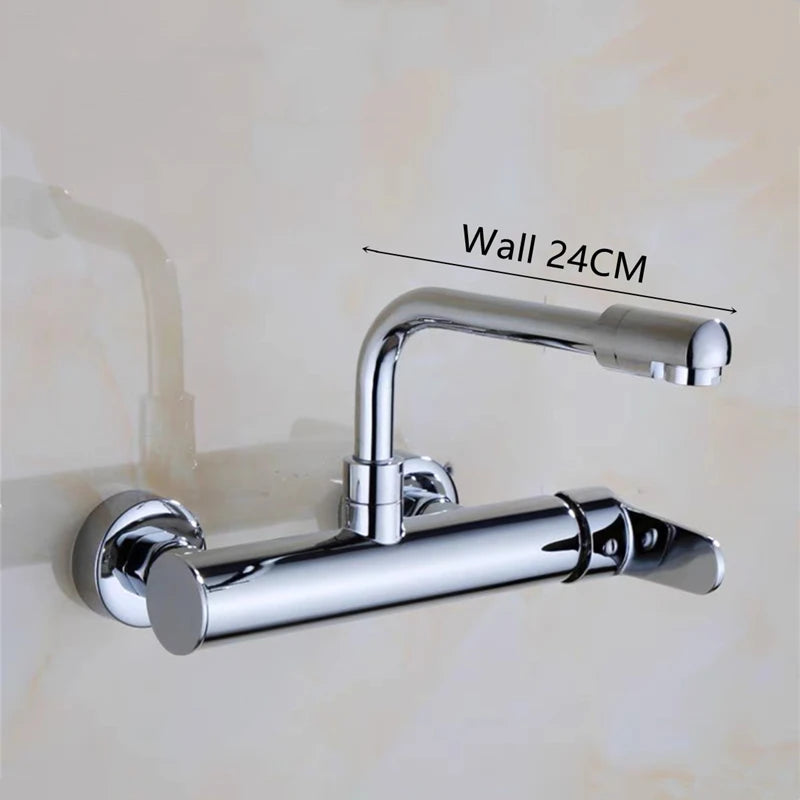 Brass Black Kitchen Faucets 360 Rotate Dual Hole Wall Mounted Silver Bathroom Faucet Cold Hot Water Folding Crane Sink Mixer Tap
