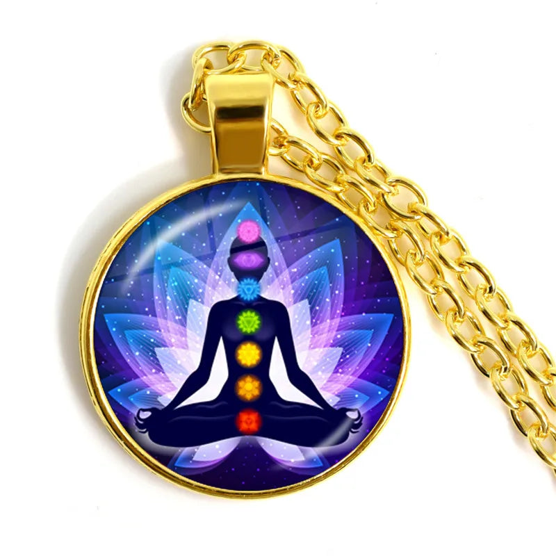 New Arrival 7 Chakra Reiki Healing Necklace Buddha Yoga Meditation Pendant Spiritual Hope Jewelry Chain Statement Necklace Gift