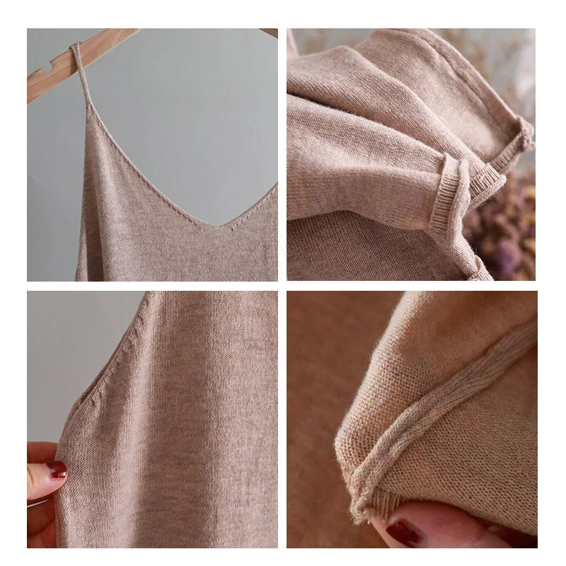 Ezsskj Spring summer 2020 Woman Knitted Tank Dress Casual Long Camisole Vest dress Women Loose  cashmere maix a-line dress