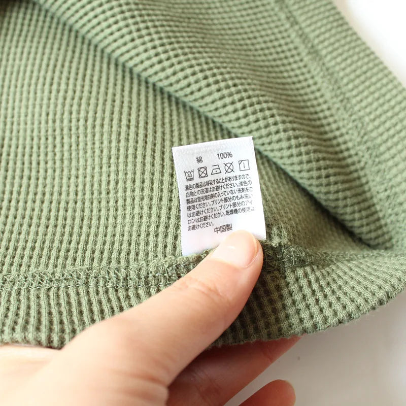 315g Heavy Jumper American Retro Khaki Waffle Knit Jersey Cotton Neckline Long-sleeved Sweatshirt Cotton Men Slim Fit Sweater