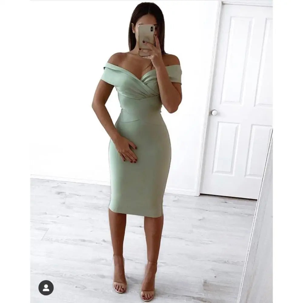 Moonccloset New Summer 5 Colors Sexy Fashion Women's Off Shoulder Bandage Dress Green Night Club Party Dress
