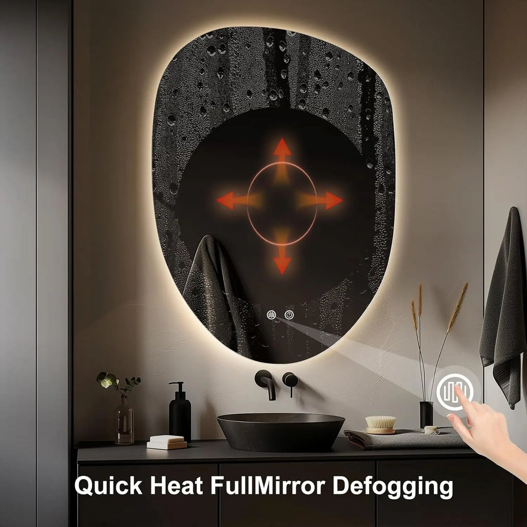 WallBeyond 23 X 32 Inch Tempered Glass LED Bathroom Vanity Mirror Wall Mount with Lights Clear Irregular Shape