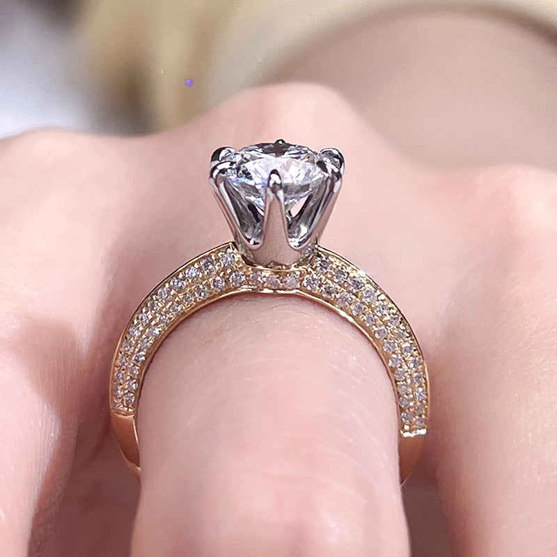 Luxury Round Cut D VVS2 1.5CT Diamond With IGI Real 18K Solid Gold Ring Lab Diamond Jewelry Engagement Rings