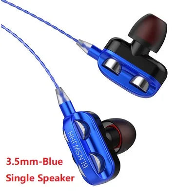 Dual Drivers Wired Earphone Four Core Dynamic HIFI Earphone Super Base Line Control With Mic Speaker Headsets for Huawei Xiaomi