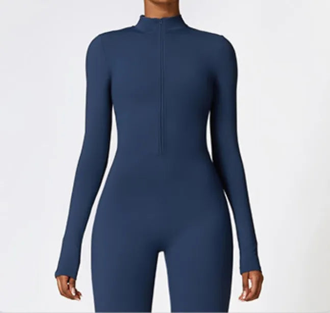 Prettysteps Zipper Nude Tight Yoga Bodysuit Outdoor Sports Bodysuit Quick Dry Running Fitness Clothes