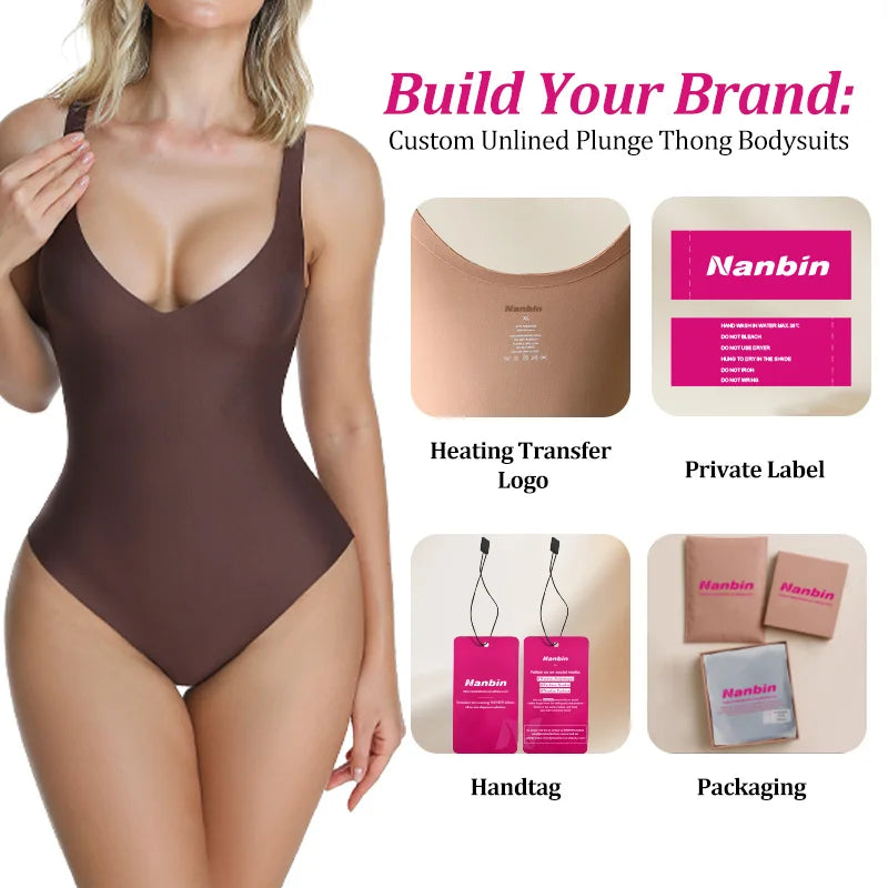 DropShip Tiktok Hot Selling Invisible Unlined Sculpt Thong Bodysuit Shapewear Snatch Waist Tummy Control Sexy V Neck Body Shaper