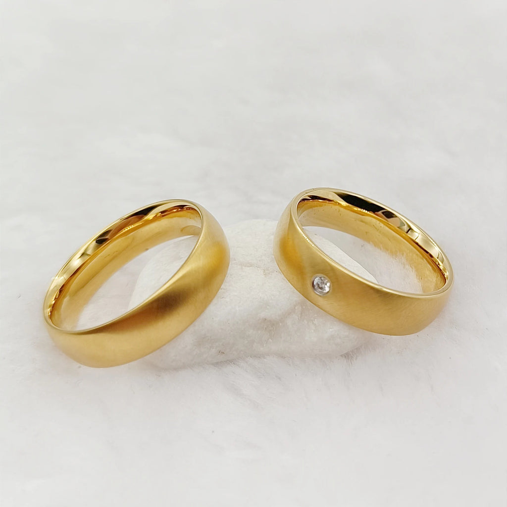 Handmade Simple Matte Wedding Engagement Rings 14k Gold Filled 316L Stainless Steel Jewelry Marriage Bridal Sets