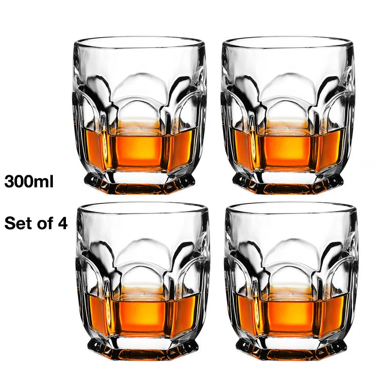 4PCS Fashion Whiskey Glasses, Scotch Whisky, Bourbon, Cocktails, RUM, Durable Whiskey Glasses