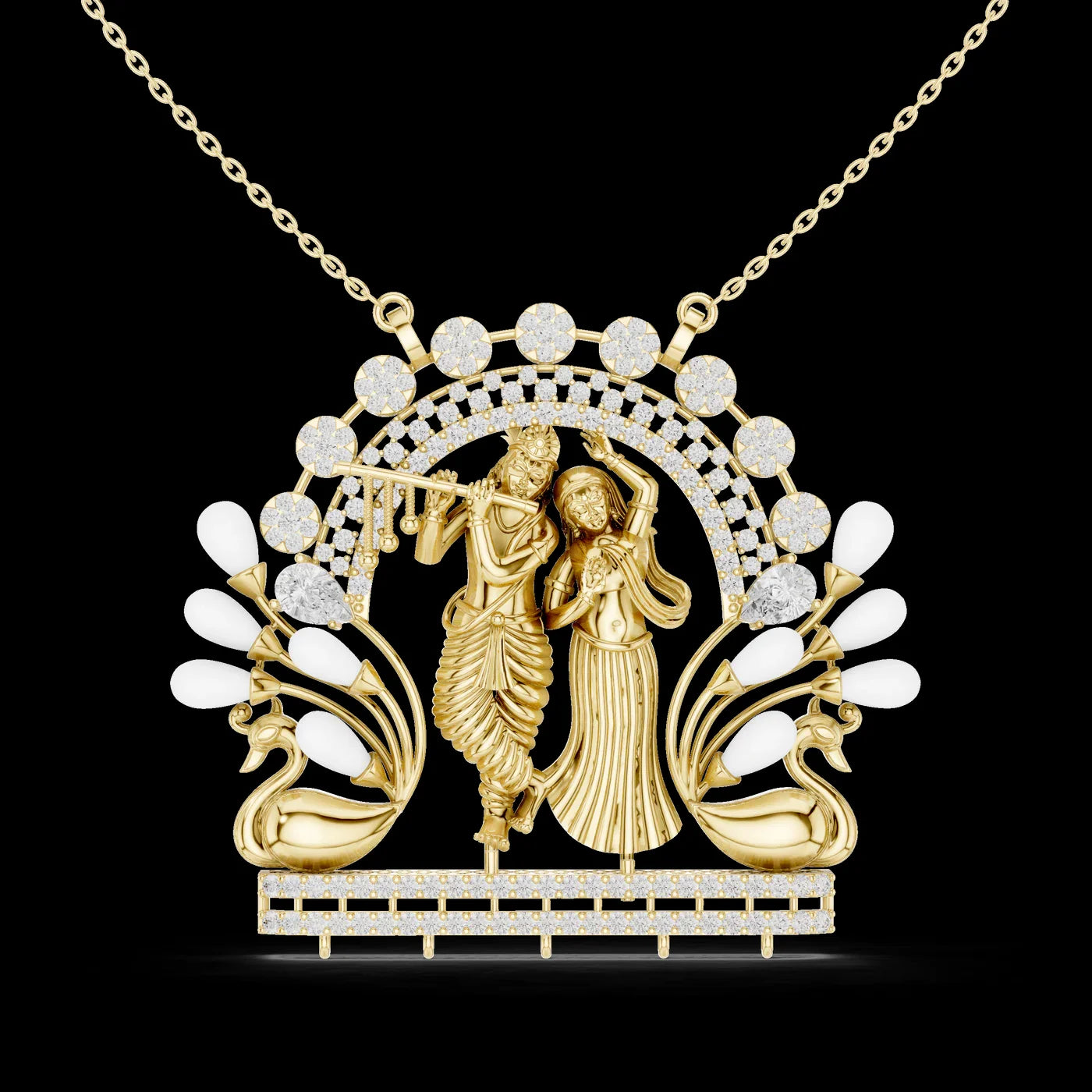 Silver Radha Krishna Lab Grown Diamond Pendant 14K/18K Gold Plated Luxury Link Chain Spiritual Inspired Design Engagement