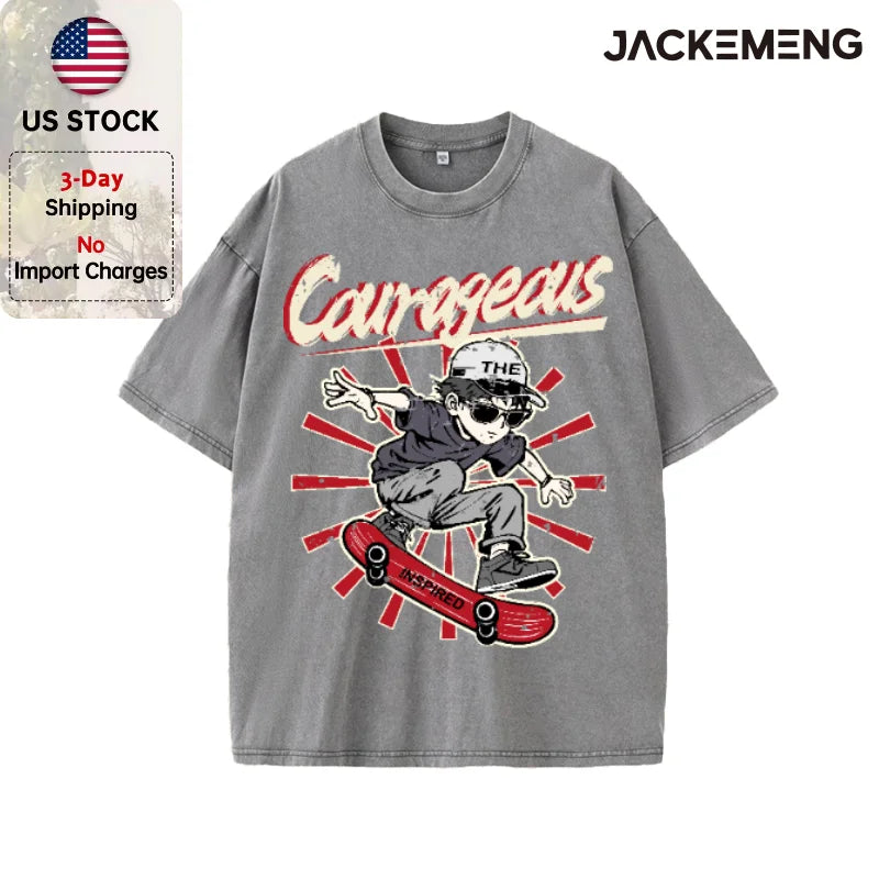 Oversized Vintage Retro Skate Anime Streetwear Print Tshirt USA Stock Wholesale Y2K Casual Tee