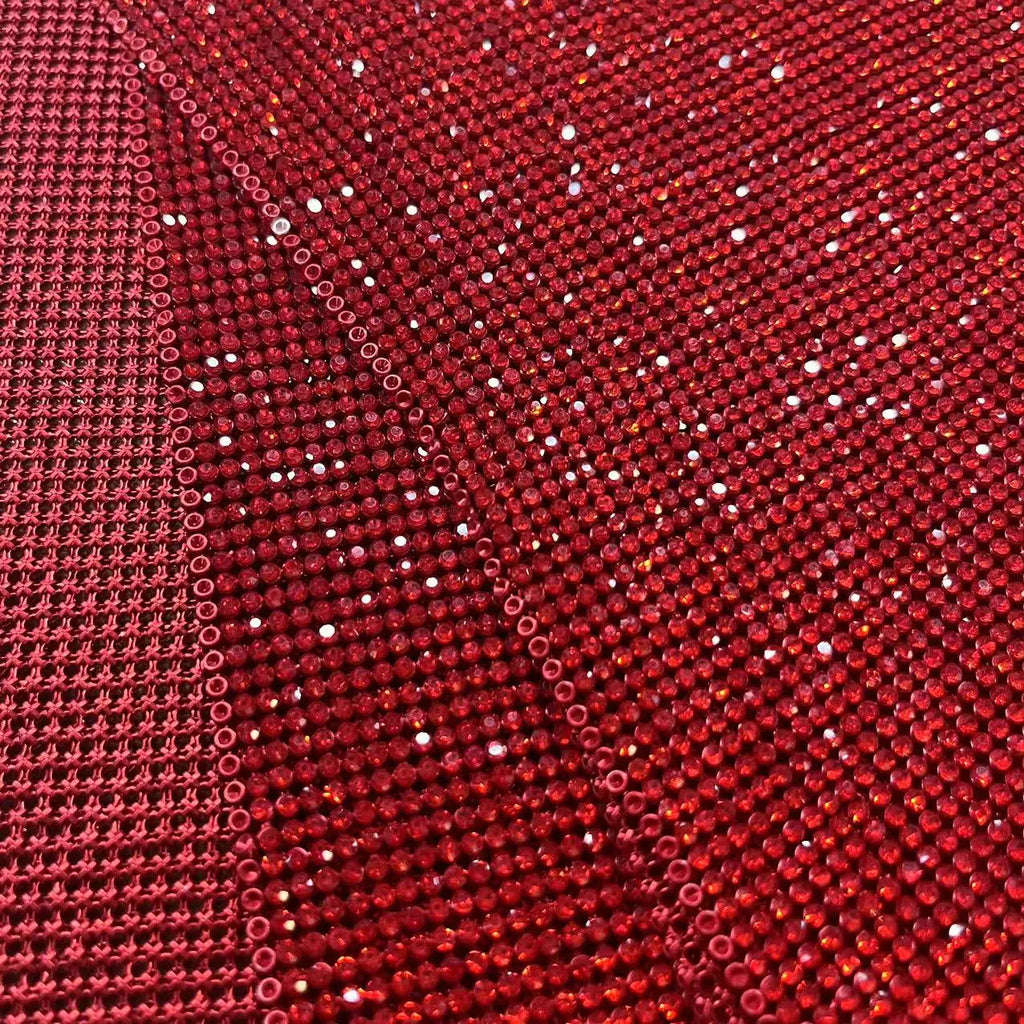 Shiny Siam Crystal Mesh Fabric Red Rhinestone Mesh for Sewing on Bags Shoes Garment
