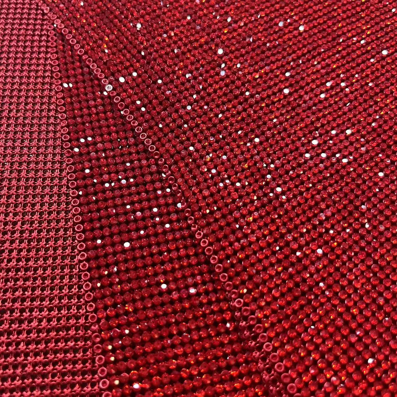 Shiny Siam Crystal Mesh Fabric Red Rhinestone Mesh for Sewing on Bags Shoes Garment