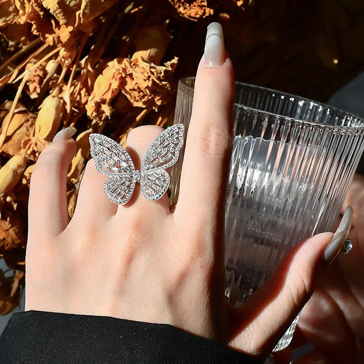 Wholesale Hot Sale Zirconium Rings butterfly Zirconia Jewelry 925 Sterling Silver Cubic Zircon butterfly Cz Ring Women