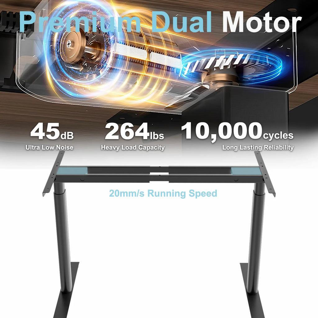 Dual Motor Standing Desk Frame with Oval Legs, Sturdy Adjustable Height Legs for Home Office Workstation (Black)