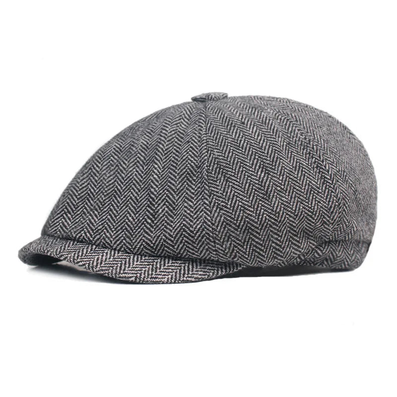 Autumn Winter Male Cotton Beret Cap Thick Tweed Design Earflaps Flat Cap Ivy Adjustable Hat Berets for Men Warm Dress