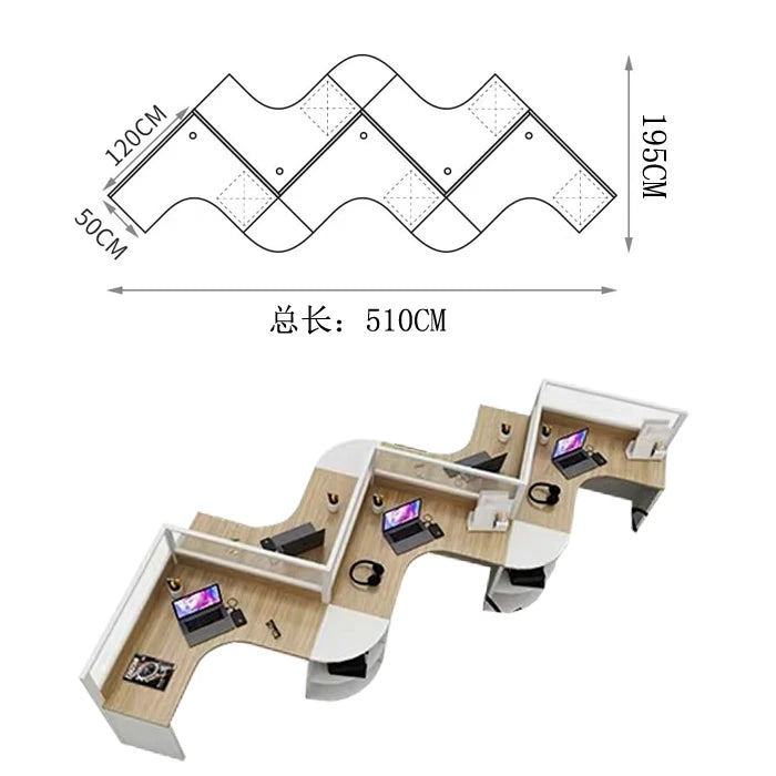 Modern Wooden Modular 4-Person Office Work Desk with Baffles for Tech Company Workstations