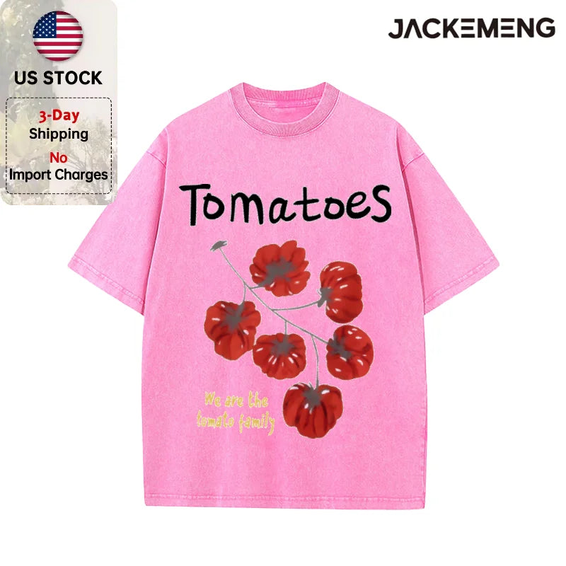 Oversized Washed Retro Food Themed Streetwear Print Tshirt USA Stock Wholesale Y2K Casual Tee
