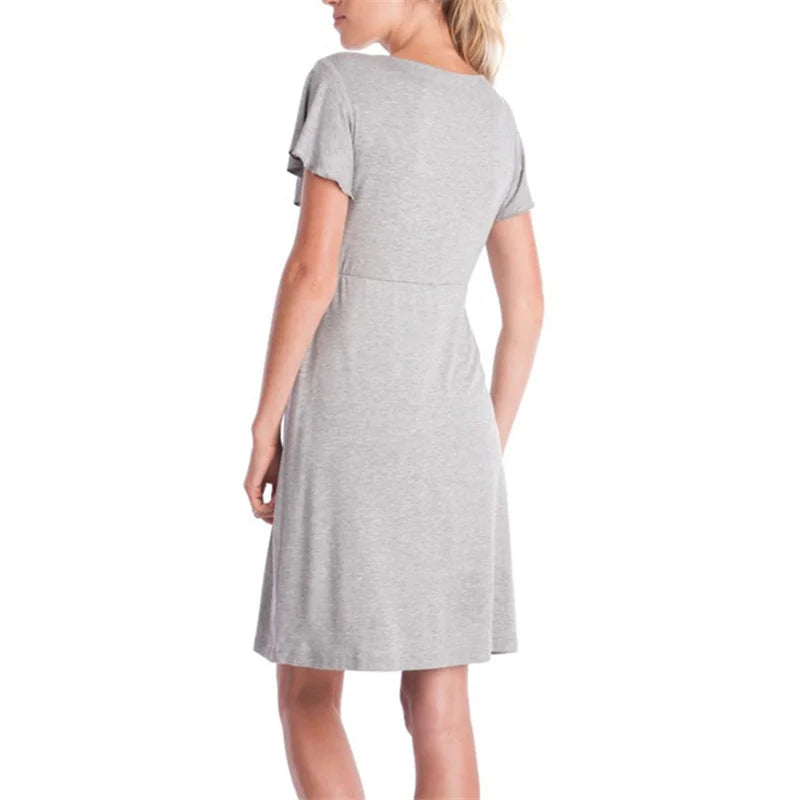 Maternity Robe Nightgown Pregnant Women Nursing Nightwear Lace Sleepwear With Adjustable Belt Pajama Dress Pregnancy Clothes