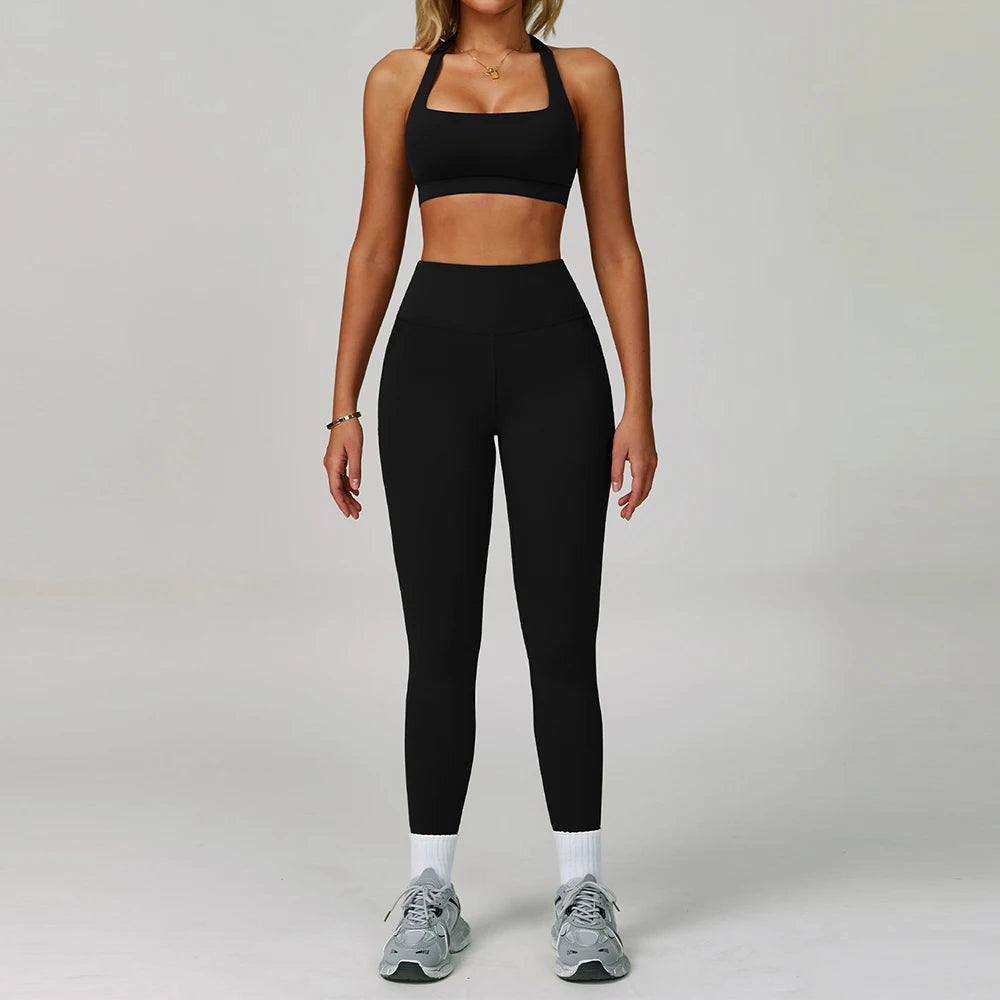 New Fashion Yoga Bra and Gym Leggings Shorts Set Custom logo Workout Flare Leggings Shorts Set for Women