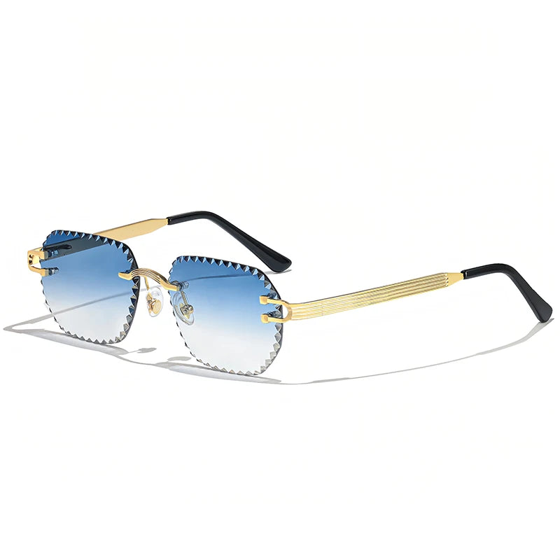 HBK 2025 Unisex Frameless Sunglasses Black PC Alloy Pink Blue Gradient Lens Polygon Rimless Design New Style Street Snap Men