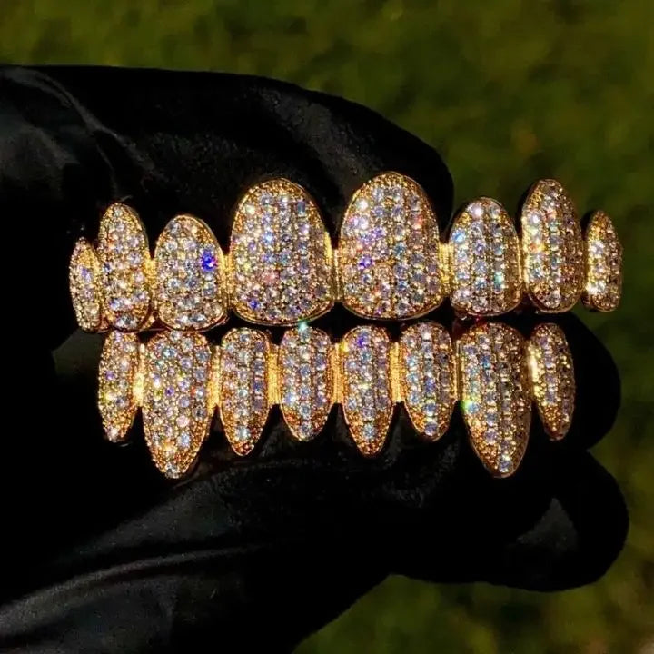 Luxury 925 Silver 14k Gold Plated Iced Out Hip Hop VVS Diamond Body Jewelry Teeth Grills for Men Wedding & Engagement Party Gift