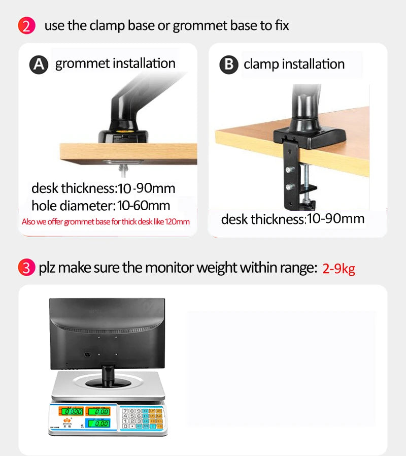NEW NB F80 2-9kg Popular 17"30" Monitor Screen Desktop Stand Computer Bracket Gas Spring Long Arm Clamp Grommet Hole 360 Rotate