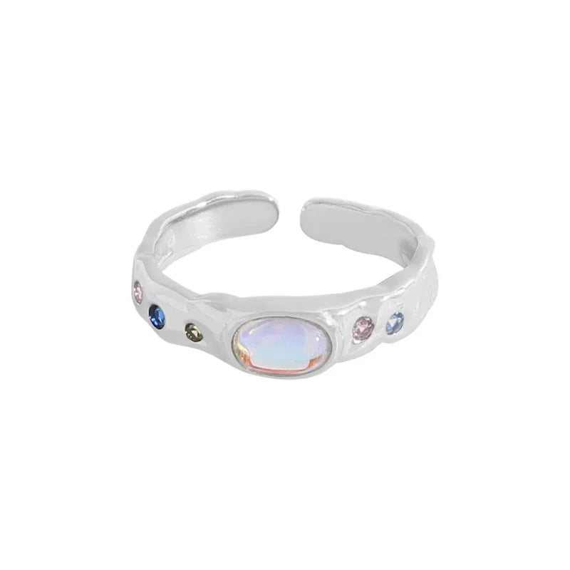 Wholesale 925 Sterling Silver Moonlight Oval Round Stone Colorful Zircon Wedding Rings for Girls Fine Jewelry