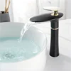 Modern Brass Chrome Finish Deck Mounted 1-Hole Single Handle Waterfall Spout Bathroom Sink Faucet with Ceramic Valve Core