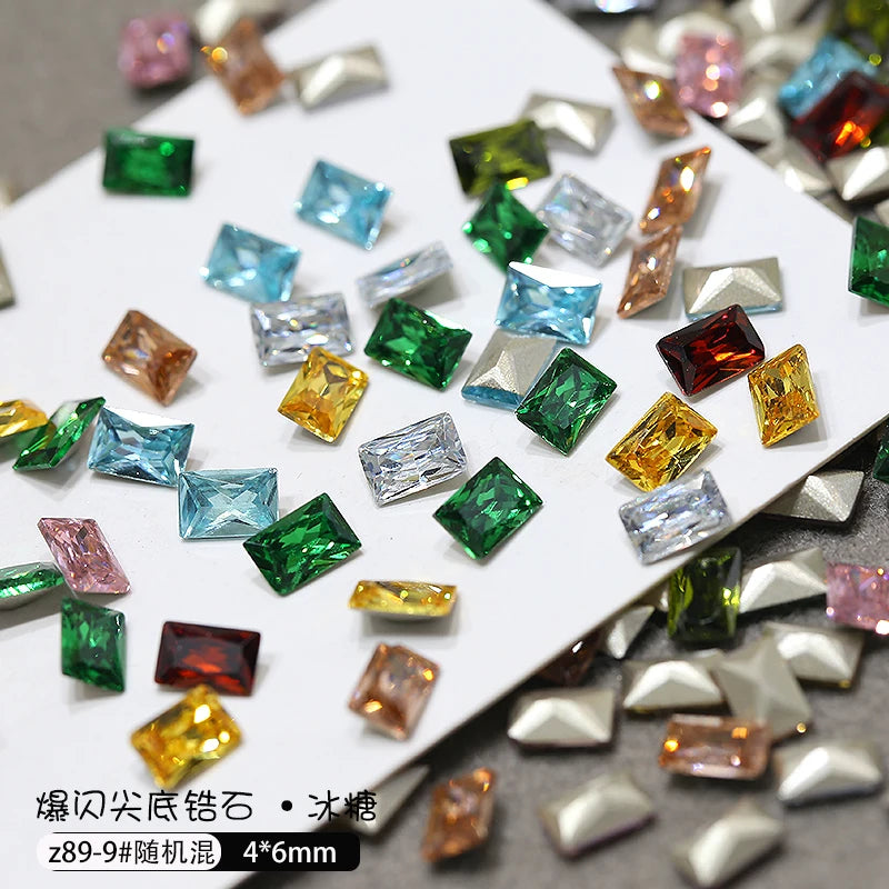Z89 Glitter Shimmer High Quality Diamond Nail Jewelry Colorful 4*6mm Glass Crystal Nail Rhinestones Diy Nail Supplies