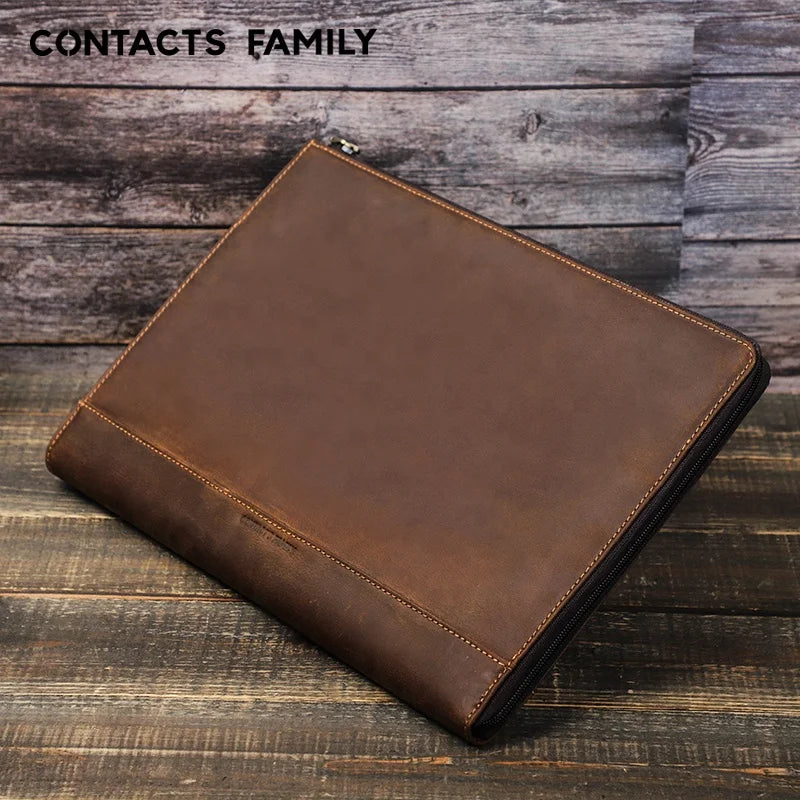 Premium 14 Inch Genuine Leather Laptop Sleeve for Macbook Pro 2021 Customizable Size & Logo CONTACTS FAMILY Brand