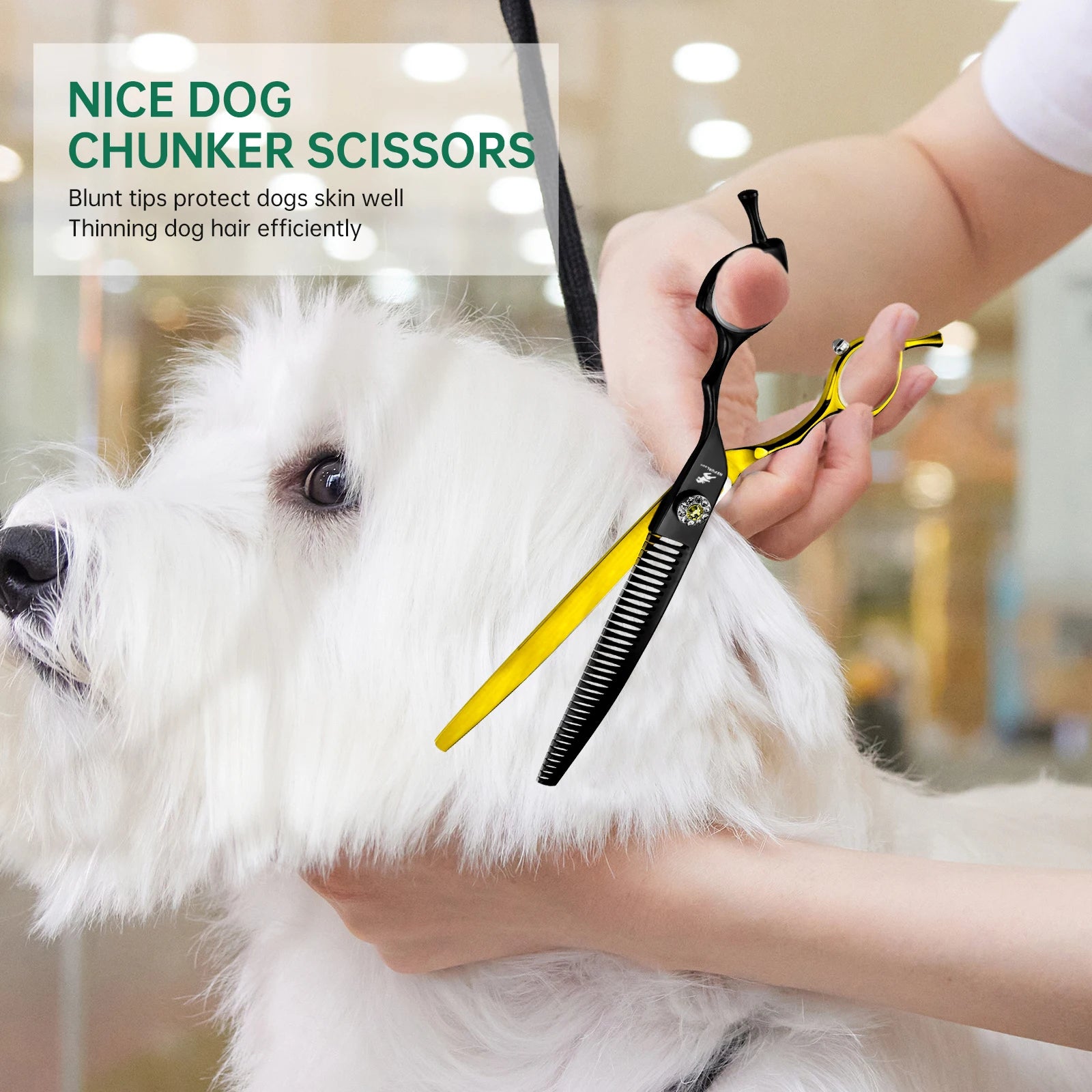 7.5inch Black&Gold Japan 440c Curved Fishbone/Dense Scissors  Paint  Shaped Scissors Pet Grooming Veterinary  Scissors PT-173