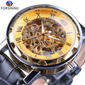 FORSINING GMT1043 Mechanical Skeleton Watch Men Fashion Casual Watch Hand Wind Dynamic Clocks Leather Bracelet Mens Wristwatches