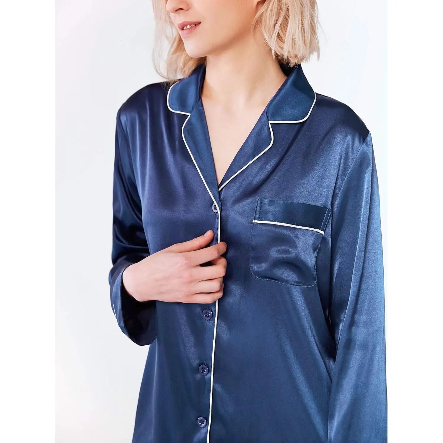 Women's Silk Satin Pajamas Set For Women Long Sleeve Button Down 2 Piece Soft Sleepwear Silky Satin Pajama Sets Ladies Sleepwear