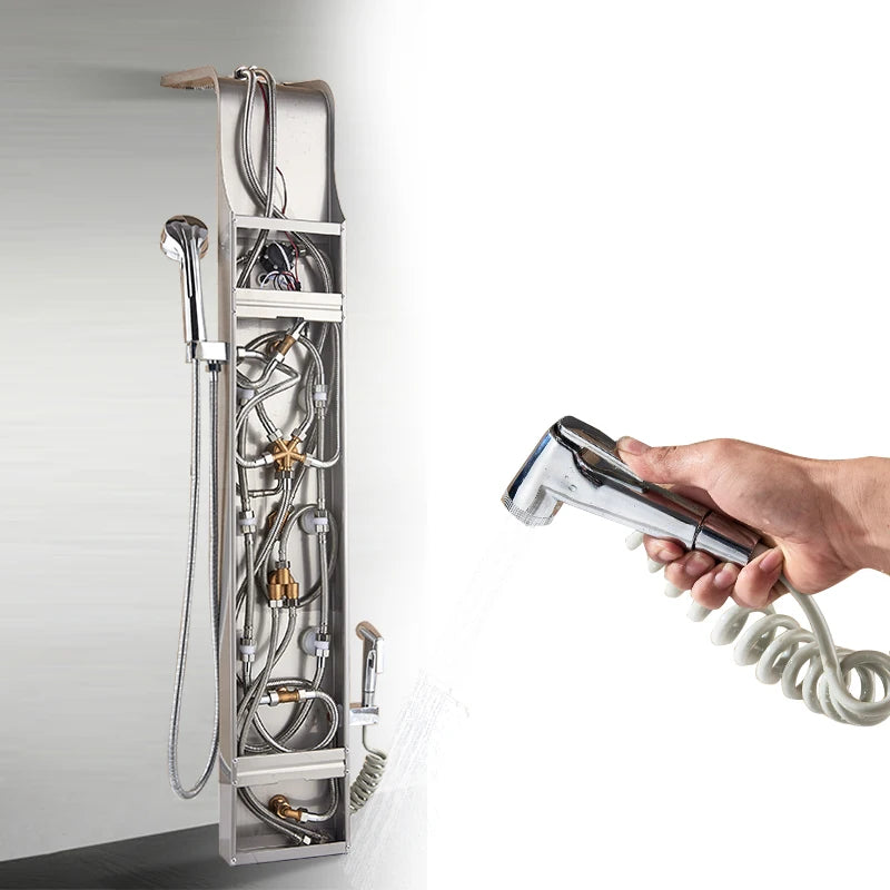 ULGKSD Black/Brushed Bathroom Shower Faucet LED Shower Panel Column Bathtub Mixer Tap With Hand Shower Temperature Screen