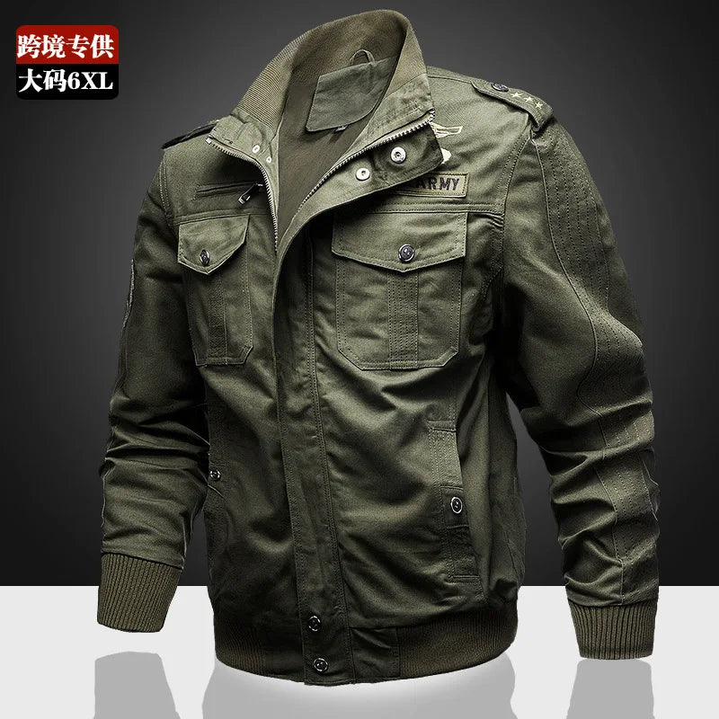 ANSZKTN Men Spring Fall Plus Large Size  Men's Stand Collar Cotton Jacket Casual Jacket Multiple Pockets Cargo Jacket