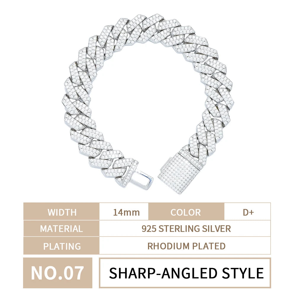 Premium Quality 925 Sterling Silver Hip Hop Style Fashion Jewelry Full Iced Out Moissanite Diamond Cuban Link Chain Bracelet
