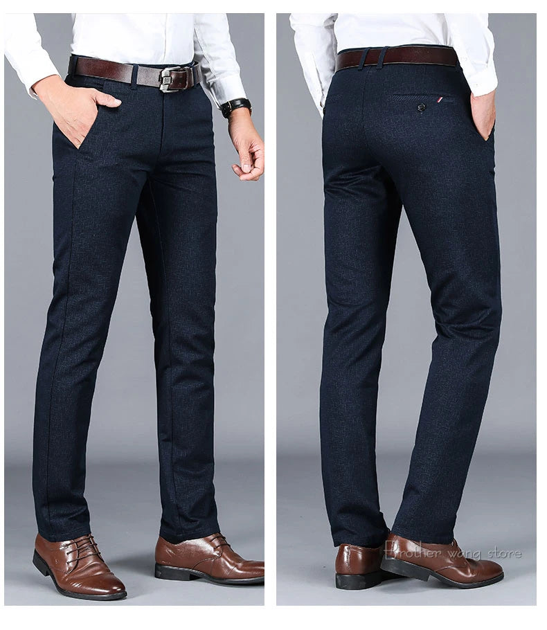 Winter New Men's Warm Casual Pants Business Fashion Fleece Thick Plaid Trousers Office Stretch Pants Male Brand Clothing