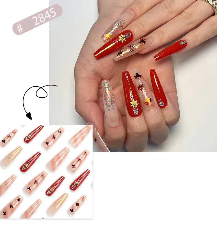 Dropshipping 24 Pcs French Style Romantic Art Acrylic Press on Nails Artificial Fingernails Candy False Nails Dating  Party 2792