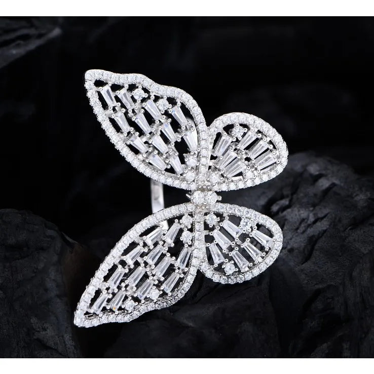 Wholesale Hot Sale Zirconium Rings butterfly Zirconia Jewelry 925 Sterling Silver Cubic Zircon butterfly Cz Ring Women