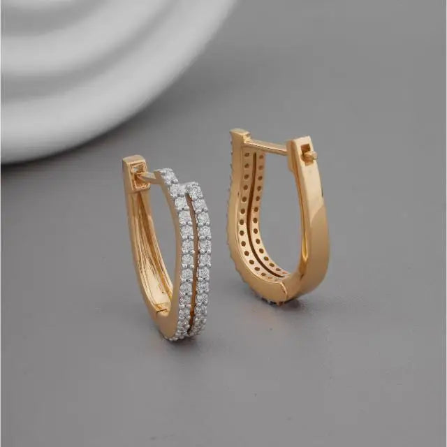IGI Certified Lab Grown Diamond Double Row Hoop Earrings 18K Rose Gold / Yellow Gold / White Gold Curved Pave Diamond Hoops