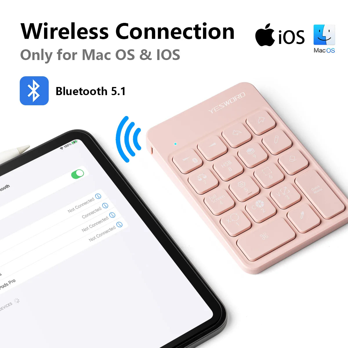 FRUNSI Wireless Bluetooth Shortcut Keyboard for iPad Procreate Graphics Drawing Tablet Painting Mini Portable Rechargeable
