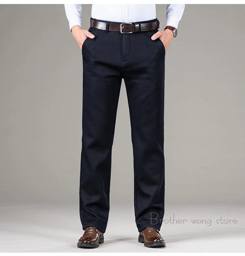 5 Colors Winter Men's Warm Fleece Casual Pants Classic Style Business Fashion Straight Khaki Modal Thick Trousers Male Brand