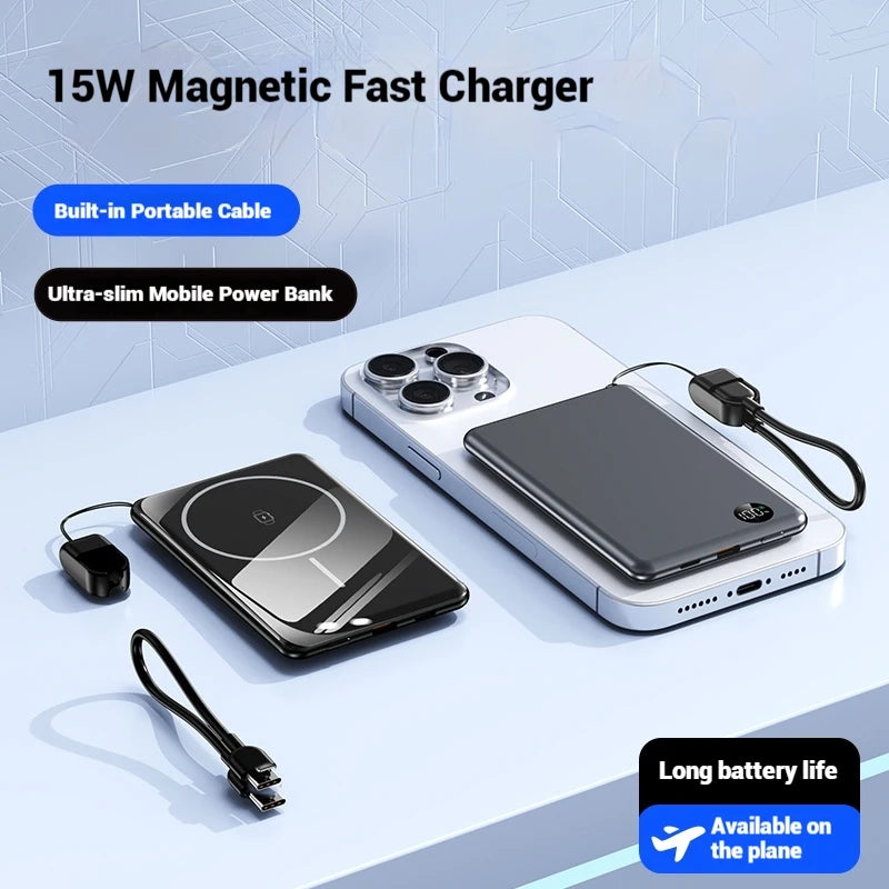 New Style Thin 15W Magnetic Wireless 5000mAh Power Bank 10000mAh Fast Charging  Power Station for Phone Watch & Earbuds