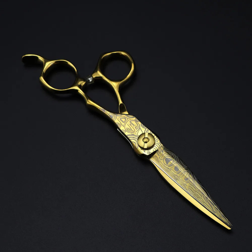 Professional 6 '' Gold cut scissor Damascus hair scissors haircut thinning barber tools cutting shears Hairdresser scissors
