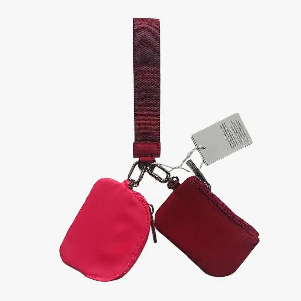 Light Weight Nylon Zipper Dual Pouch Portable Business Wristlet Hanging Keychain Bag in USA Overseas Warehouse