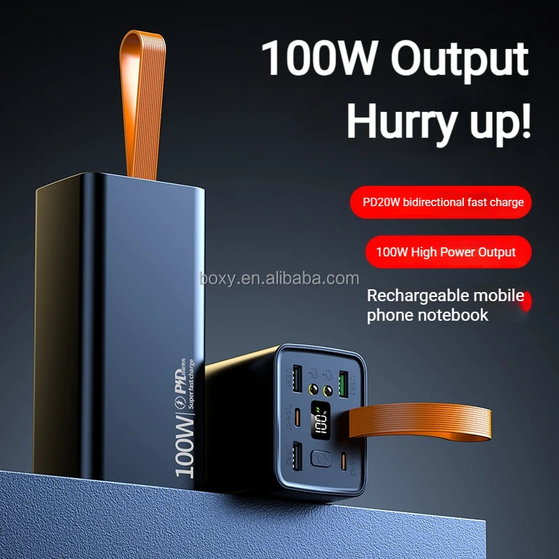 Portable 100W+65W PD+QC Outdoor Laptop Power Bank With Light Large Capacity Super Fast Charging Power Banks 60000mAh for Laptops