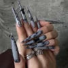 24 Pcs Graffiti Letter extra Long and Pointed Acrylic Press on Nails Customize False Nails 3490