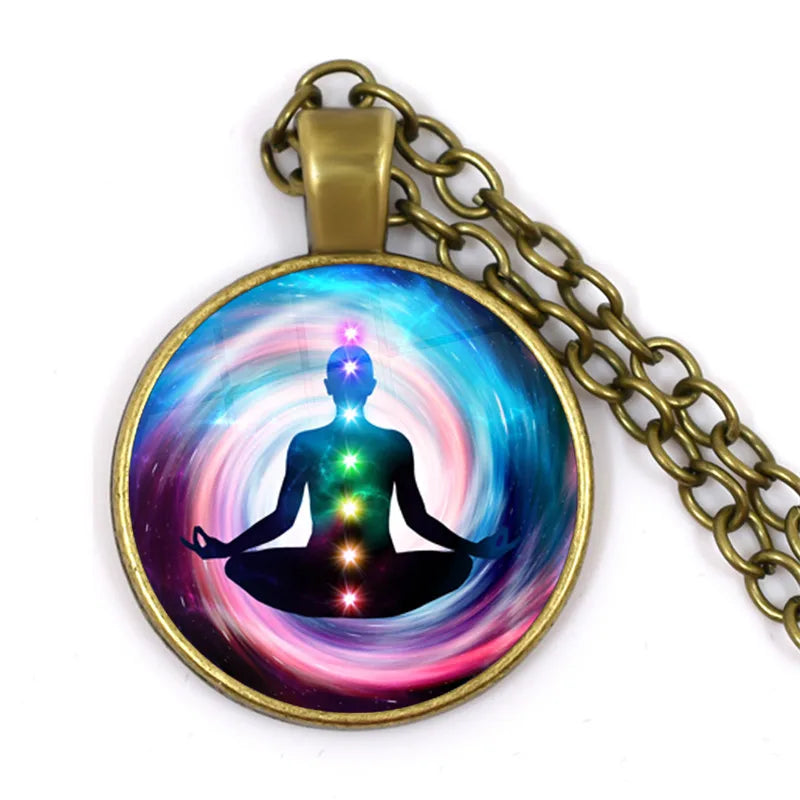 New Arrival 7 Chakra Reiki Healing Necklace Buddha Yoga Meditation Pendant Spiritual Hope Jewelry Chain Statement Necklace Gift